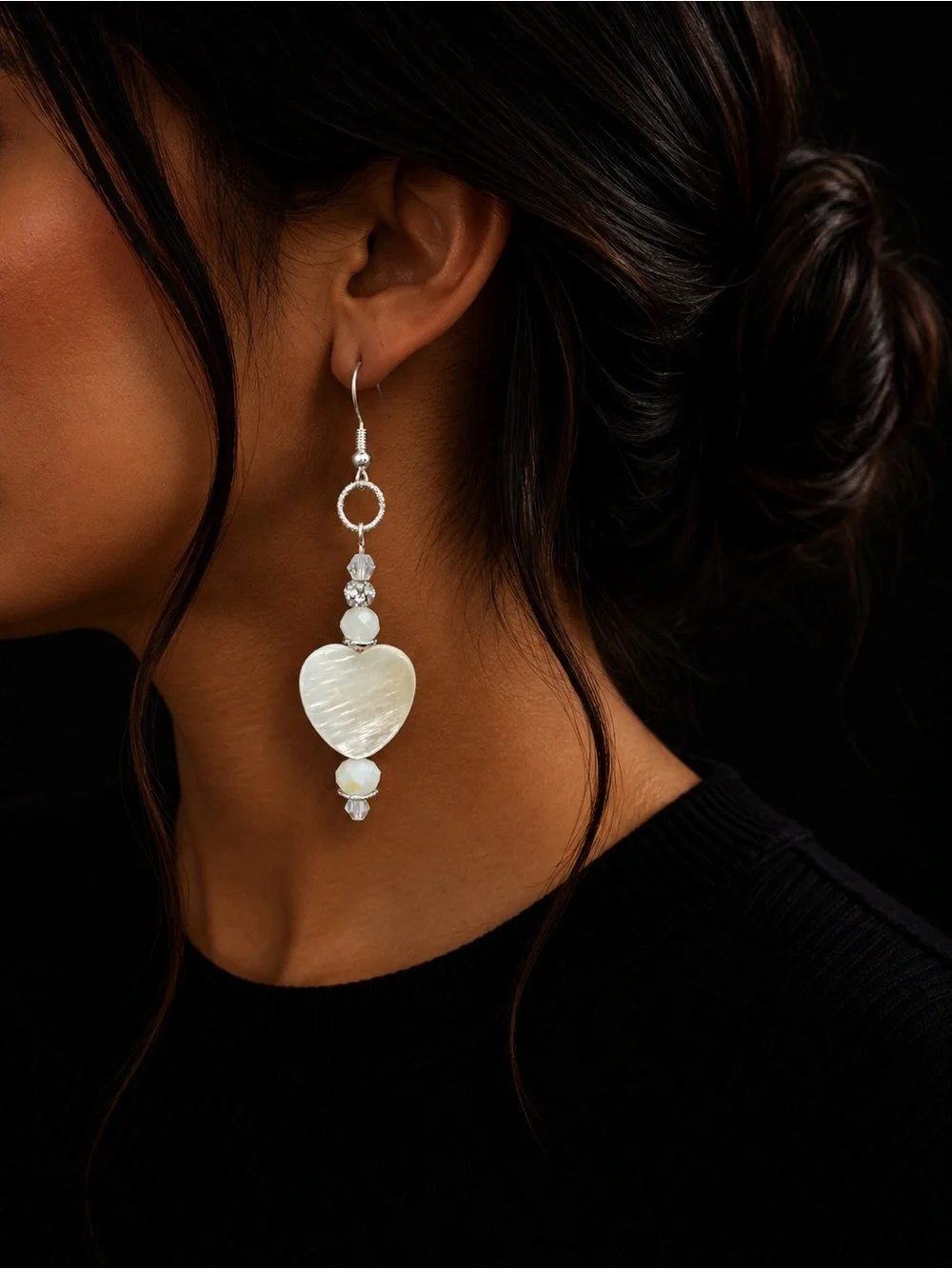 White Mother of Pearl Heart Dangle Earrings